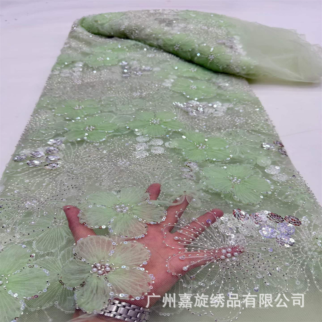 Ciruela de cinturón pequeño tubo de perlas de flores de ciruela sequinado patrón de fuegos artificiales encaje Europa y América Gaoding vestido de mujer vestido de boda tela image 3