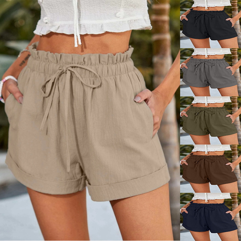 2023 Summer New Cross-border Women's Clothing Amazon wish European and American Foreign Trade Solid Color Loose Casual Fashion Shorts Women