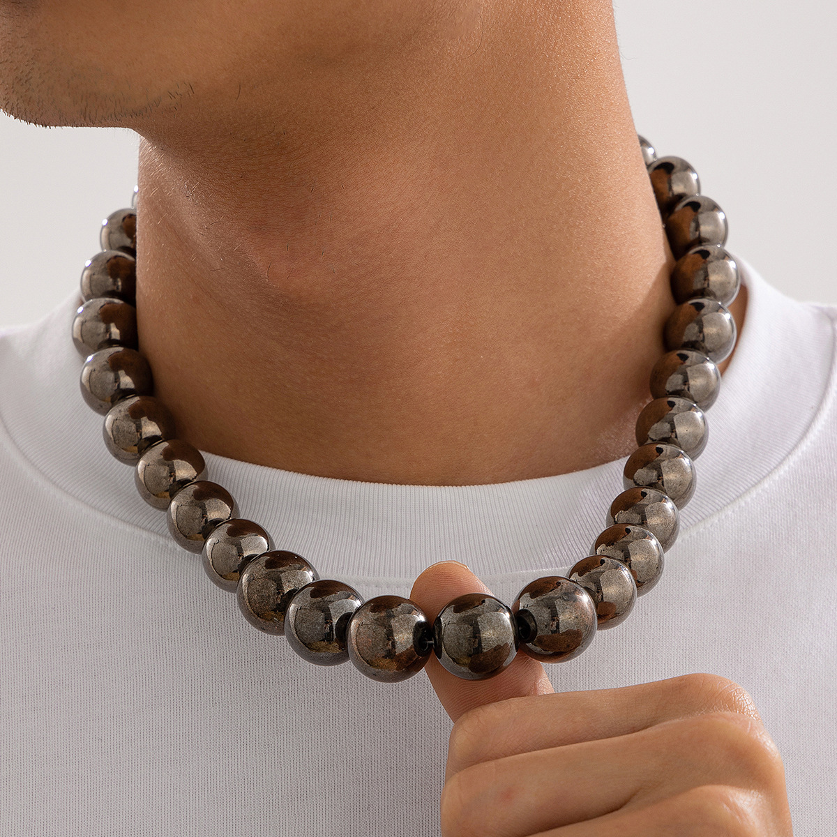 60g Weight Necklace Classification CCB Chain Material ball chain Chain Type 1 Piece Quantity Casual, Holiday, Daily Occasion CCB Material Geometric, Solid Color Pattern Men's Gender Plating Design Vintage Style, Classic Style Style Ornament Men's Exaggerated CCB Round Beads Necklace Necklace Niche Personality Hip Hop Necklace Men 13