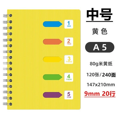 Spiral Sectioned Student Notebook, Korean Style, A5/B5 with Colored Tab Dividers