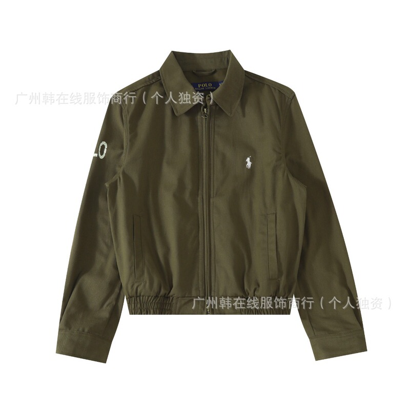 25跨境RL小马老干风经典翻领女款夹克斜纹布水洗外套 老干风短款|undefined