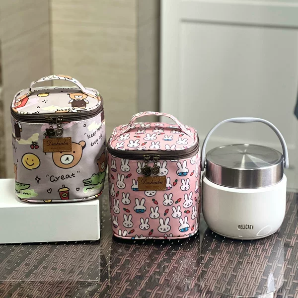 New Korean-Style Waterproof Hand-Held Insulated Lunch Bag, Single-Person Lunch Bag for Work, Thickened Cosmetic Bag, Makeup Case
