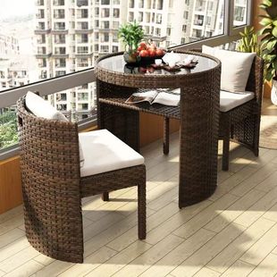 Balcony Small Table and Chair Tea Table and Chair Combination Outdoor Courtyard Home Leisure Area Layout Storage Rattan Chair Three-Piece Set
