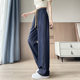 Real shot in stock 2025 new tannin dark blue wide leg jeans spring and summer ice silk straight tube floor pants