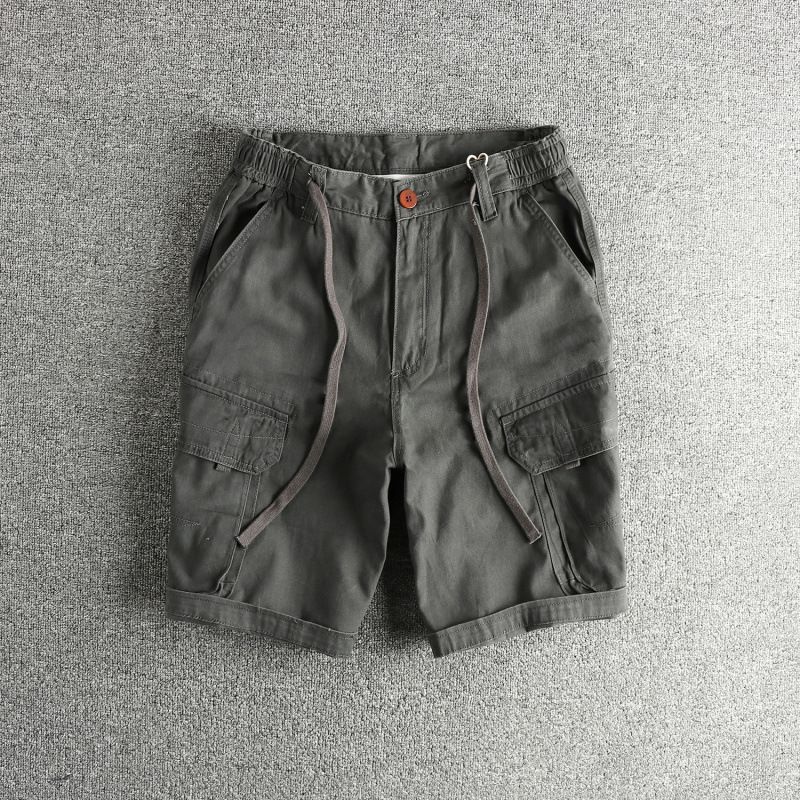 American Retro Washed Distressed Workwear Casual Shorts Men's Multi-Pocket Loose Straight Summer New Youth Mid-Pants