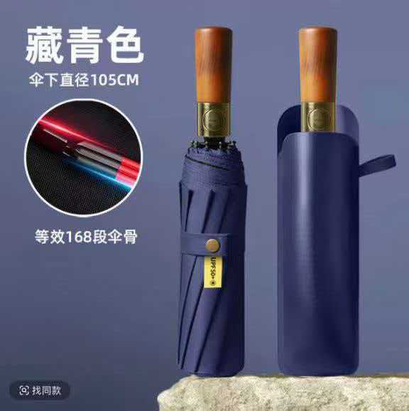 12-bone reinforced 3+3 solid wood handle-Navy Blue