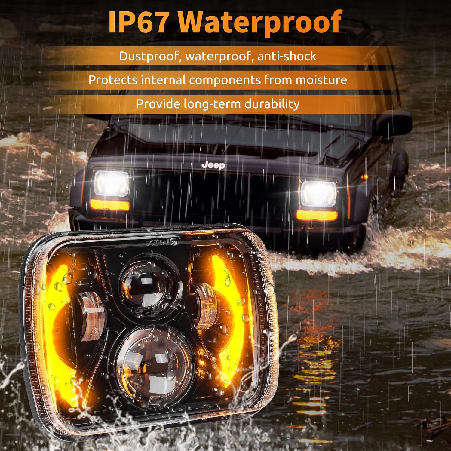 Cross-border 5inch Wrangler 4-bead moon-style car LED square headlight for trucks, vans, and off-road vehicles