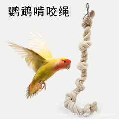 メーカーの卸売り鳥は縄を登ります。オウムはおもちゃの鳥のおもちゃの綿の縄をかじります。