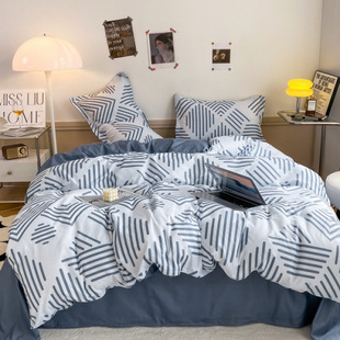 Foreign Trade Class a Aloe Vera Cotton Four-Piece Bed Set for Sleeping Naked, Fully Washed Cotton Ins Small Fresh Bed Bed Sheets Quilt Cover Dormitory Three Pieces