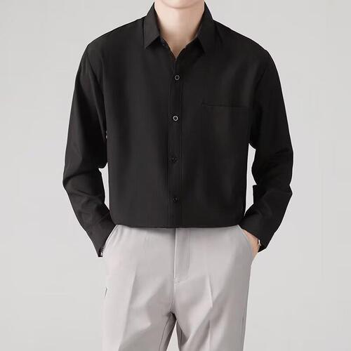 Spring and Autumn high elasticity silky comfortable seamless glue drop sense wrinkle resistant men's shirt business casual slim fit long sleeve shirt