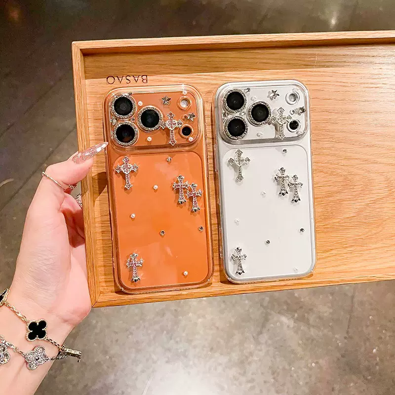 เคสโทรศัพท์ประดับพลอยไขว้และไข่มุก เหมาะสำหรับ iPhone 17Pro แบบโปร่งใส Apple 18 ดูเรียบง่าย 15Plus หรูหราเบาๆ
