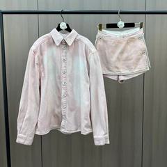 柚子mm2025年春夏単列ボタン洗水グラデーション色レトロゆるいコートとスカートのデニムセット