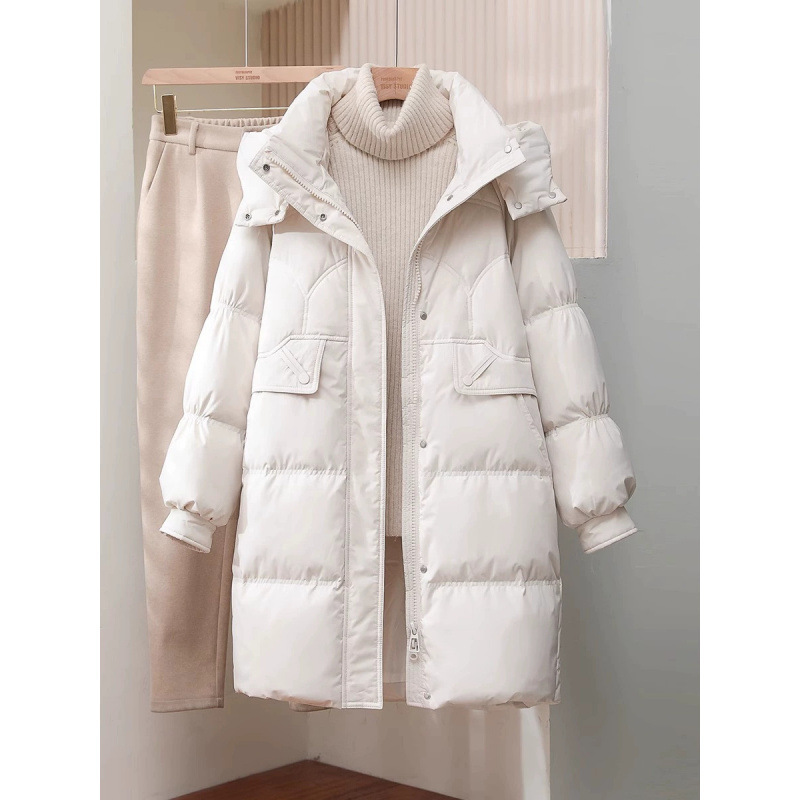 2025 New Women's Winter Mid-Length down Jacket for Petite Figures, Slimming Hooded Fashion Thickened White Duck down Coat
