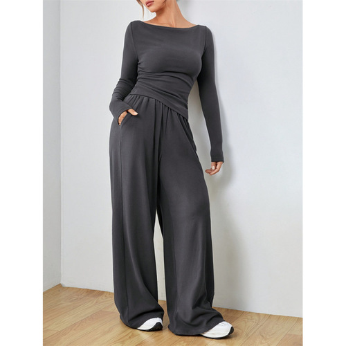 Amazon Bestseller Loose Women Wide Leg Pants Two-Piece Set Soft and Chewy Style Set, Fashionable Irregular Design