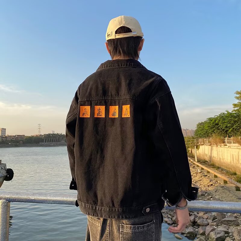Denim Jacket Men's Trendy Loose Casual Work Jacket Spring and Autumn New Retro Jacket Soft Denim Top