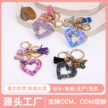 新款爱心形状树脂金属钥匙扣批发女士包包挂件情侣闺蜜礼物装饰品
