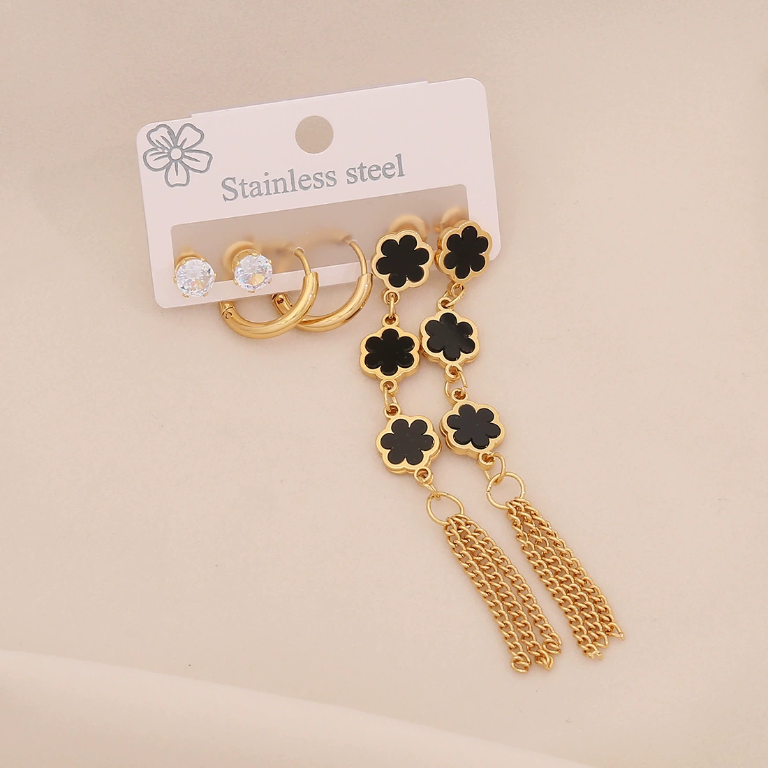 Long earrings stainless steel, set, accessory