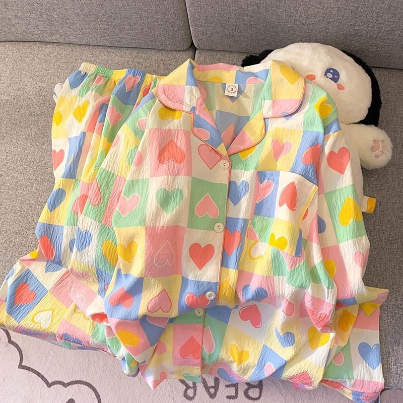 睡衣女春秋季新款云朵棉合集长袖长裤翻领可爱卡通少女甜美家居服|undefined
