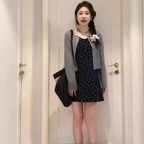 Summer New Dress with Ethereal Charm, Open Cardigan, Pure Desire Style, Slimming Set, Floral Tank Top Dress Two-Piece Set