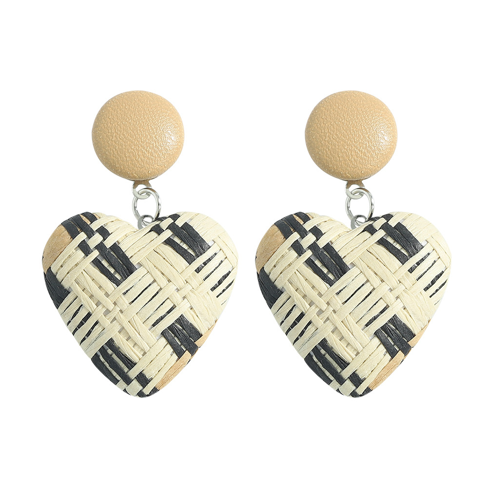 Color Raffia Woven Peach Heart Earrings Wholesale Jewelry Nihaojewelry display picture 6