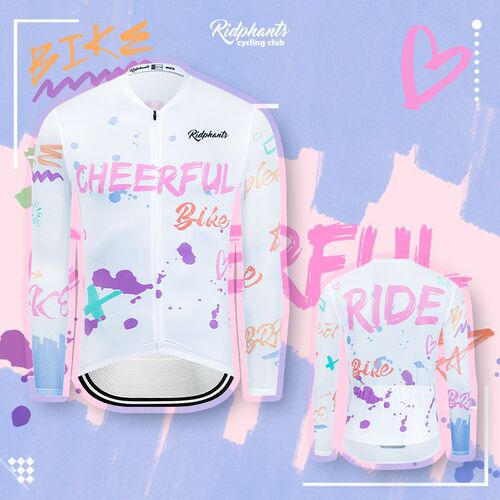 Graffiti Elements Autumn and Winter Cycling Clothing Cotton Jacket Milk Silk Fleece Long Sleeve Men's and Women's Cycling Clothing Cycling Warmth