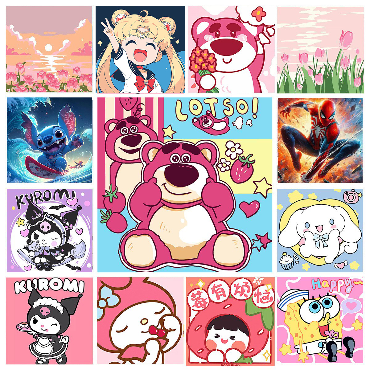 20*20 Children's Digital Oil Painting Batch Cartoon Coloring Oil Painting Animation Handmade Filled Oil Painting Diy Coloring Painting