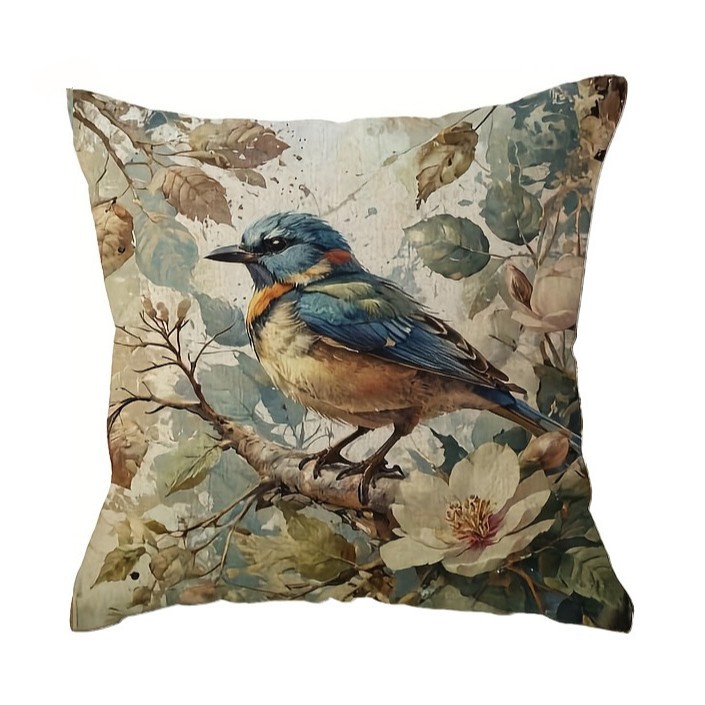 Funda de almohada de la serie de flores y pájaros retro transfronteriza, funda decorativa de cojín de sofá de sala de estar, funda de cojín de cabecera de dormitorio sin núcleo
