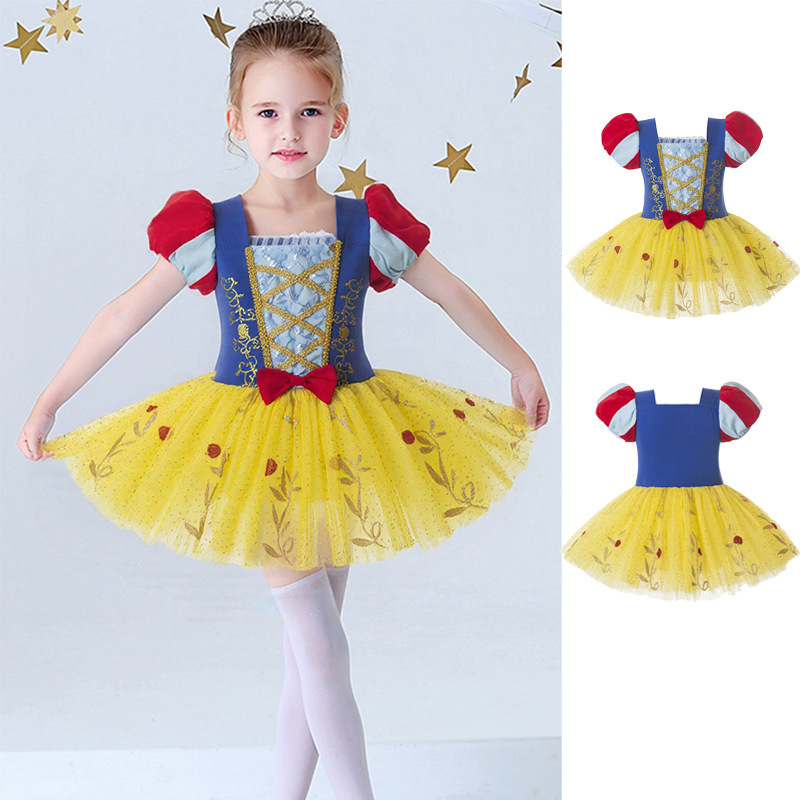 夏の女の子のふわふわダンススカート白雪姫子供ステージパフォーマンススパンコールメッシュプリンセススカートハロウィン|undefined