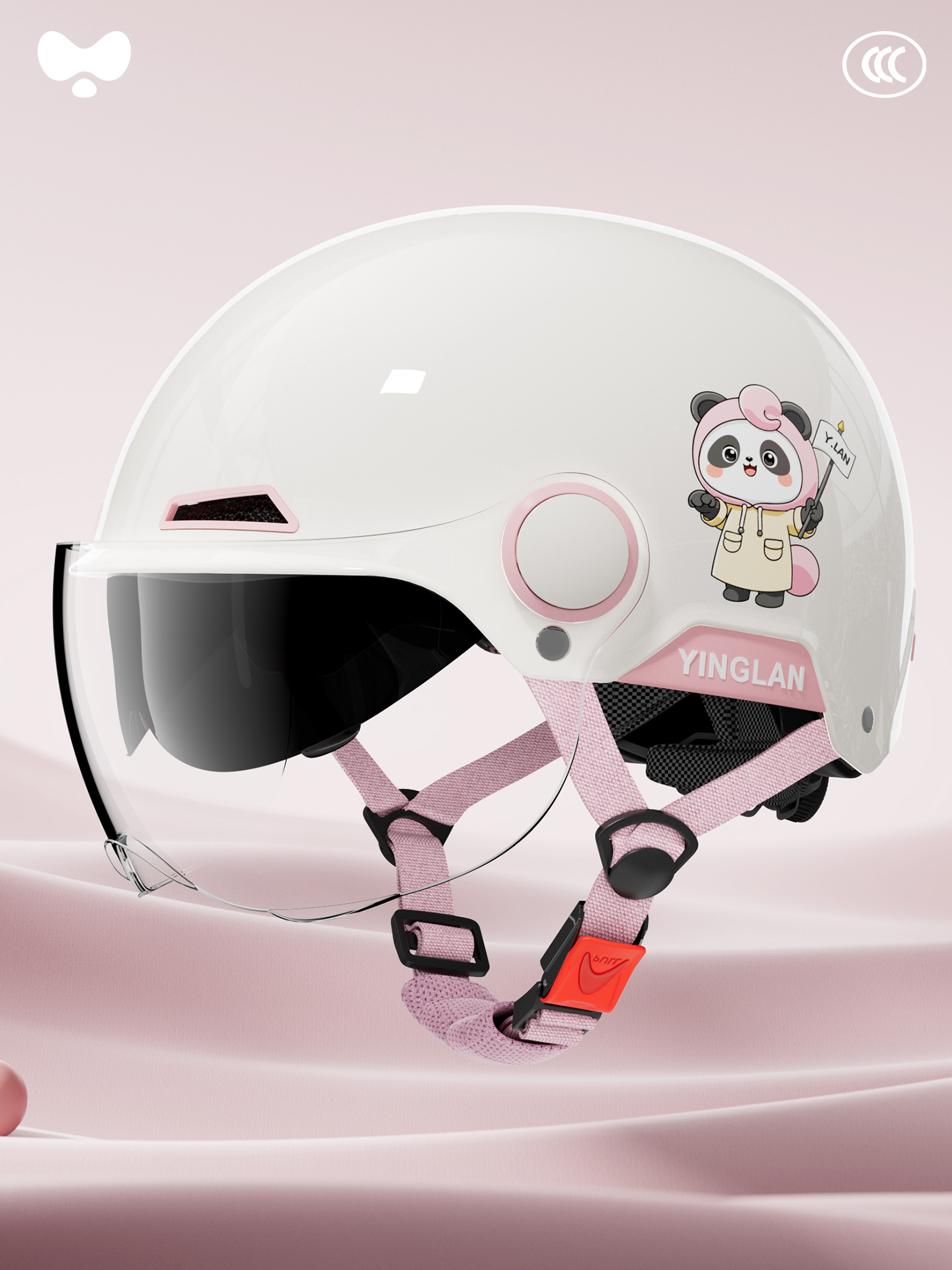 3C Certified — Universal Motosiklet kaskı (dəbilqə) - 3c-pink-bubble-bear-inner-and-outer-double-mirror-class-a-new-national-standard-one-size