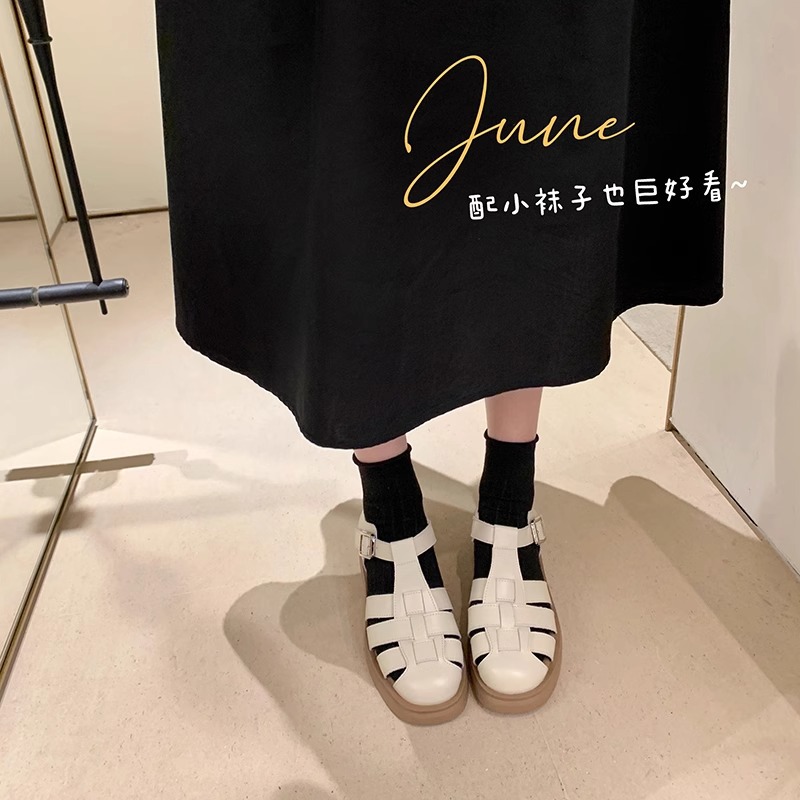 [Sheii Su Yinyin] artefacto feo ~ Sandalias romanas de plataforma de cuero tejido de moda casual zapatos de mujer de verano