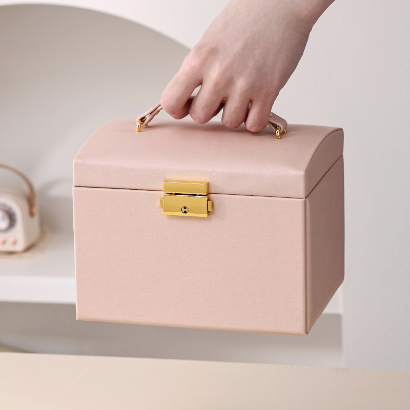 Suministro directo transfronterizo caja de joyería caja de almacenamiento correa de mano espejo caja de joyería collar anillo caja de joyería caja jewelry