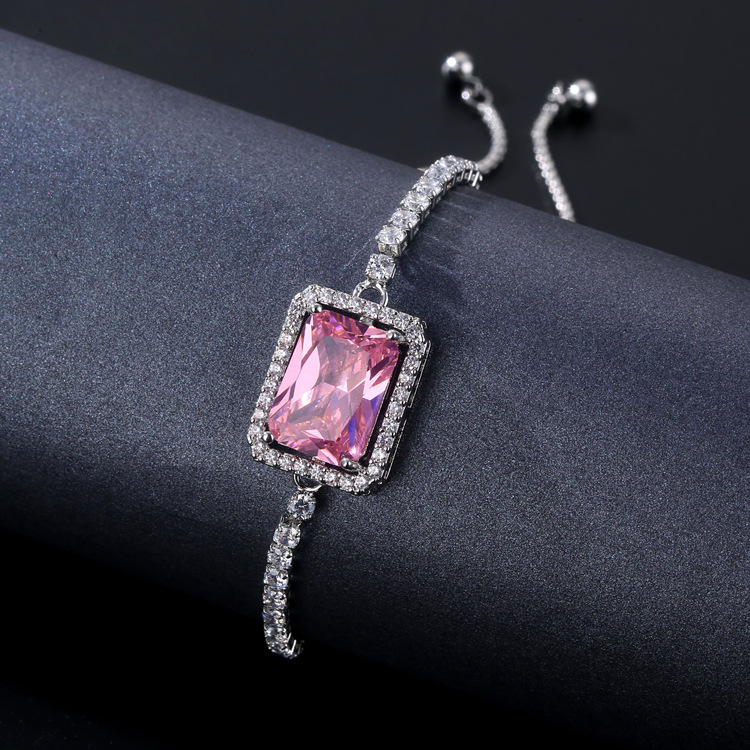 Simple Style Rectangle Copper Inlay Zircon Bracelets 1 Piece