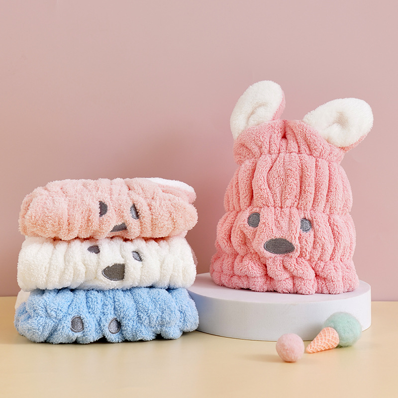 Wholesale Cute Cartoon Rabbit Hair Towel Dryer Cap, Hair Wrapping Towel, Quick-Drying Children's Shower Cap