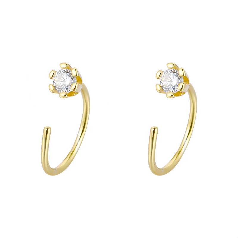 S925 plata esterlina chapado en oro 14K clásico seis garras ganchos de orejas de un solo diamante nicho para mujeres actualización simple de moda auriculares versátiles