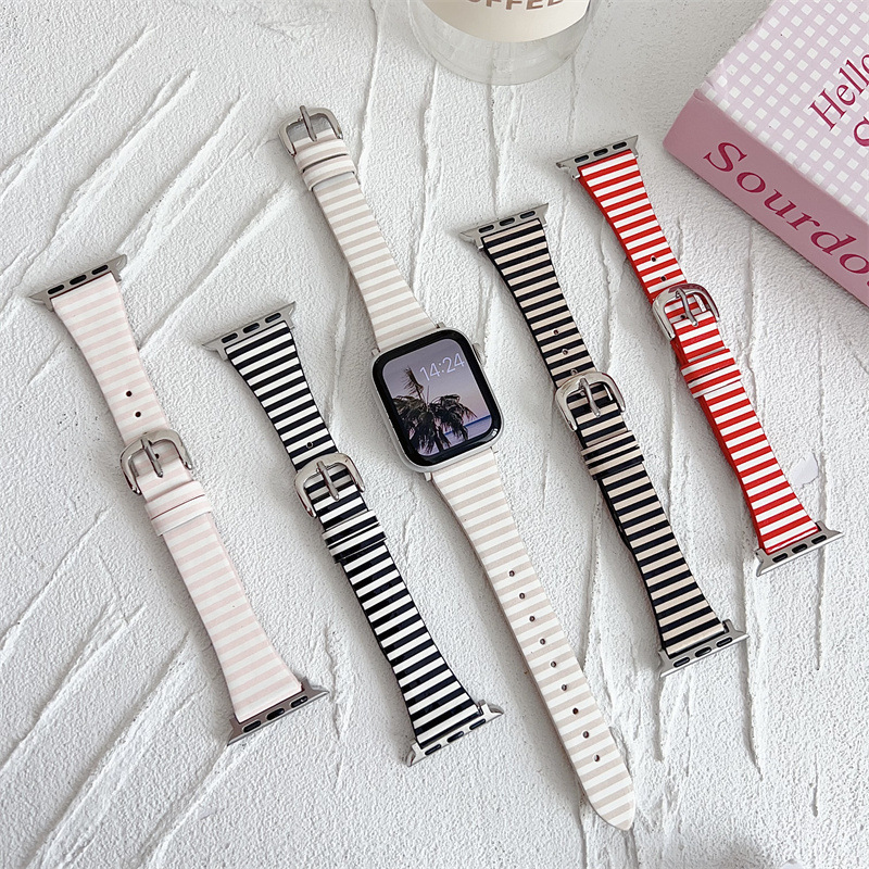 Korean-Style Kitty Striped Ultra-Thin iWatch Strap Suitable for Apple S11 Watch 1098 Generation Se2 Huawei Fit43 Korean-Style Kitty Striped Ultra-Thin iWatch Strap Suitable for Apple S11 Watch 1098 Generation Se2 Huawei Fit43