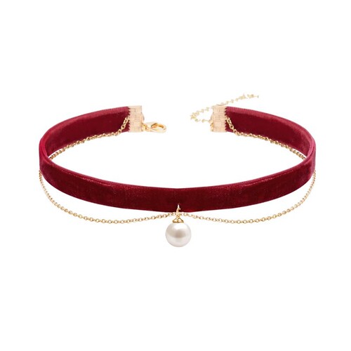 Burgundy tassel necklace pearl choker necklace women's choker short clavicle chain bridal dress jewelry wholesale