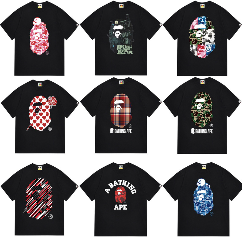 2026 Hot-Selling T-Shirt Wholesale Bape Double Yarn 260g Unisex Casual Short-Sleeve T-Shirt Trendy Brand Fashion Print Anime