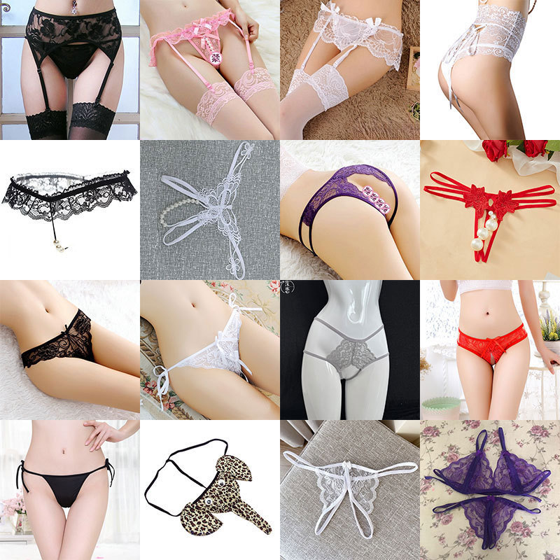 Sexy Lingerie Large Size Black Lace Sexy Thong Low Waist Sexy Underwear Open Crotch Hot Sexy Bow