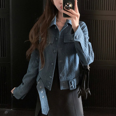 重工编织肌理重水洗百搭短款牛仔外套女2025年秋季新款小个子上衣