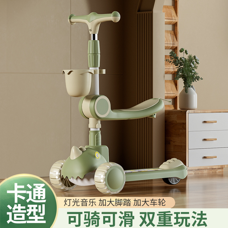 Children's Scooter - Three-In-One Sit-On and Slide-On Walker, Three-Wheeled Scooter