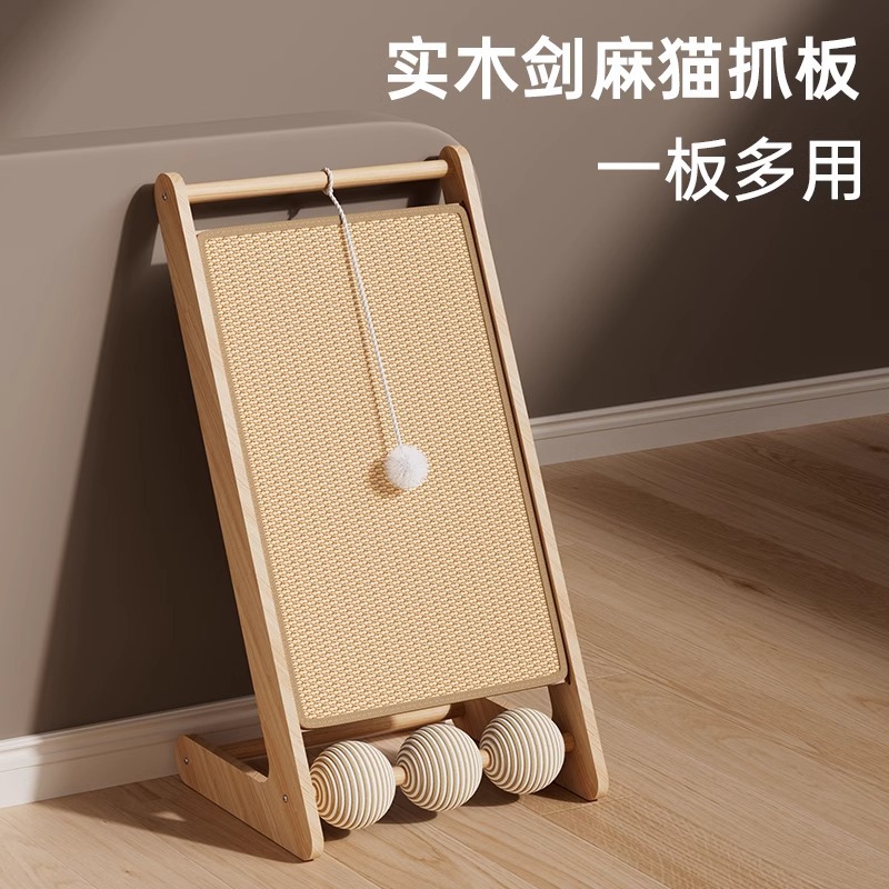 Triángulo con bola de madera sólida seda gato agarrar placa no cae desgaste vertical gato agarrar almohadilla gato agarrar columna seda cuerda juguete gato