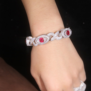 European and American Fashion Full-set Hip-hop 925 Silver Mosan Eye Bracelet Men's and Women's High-end Bracelet