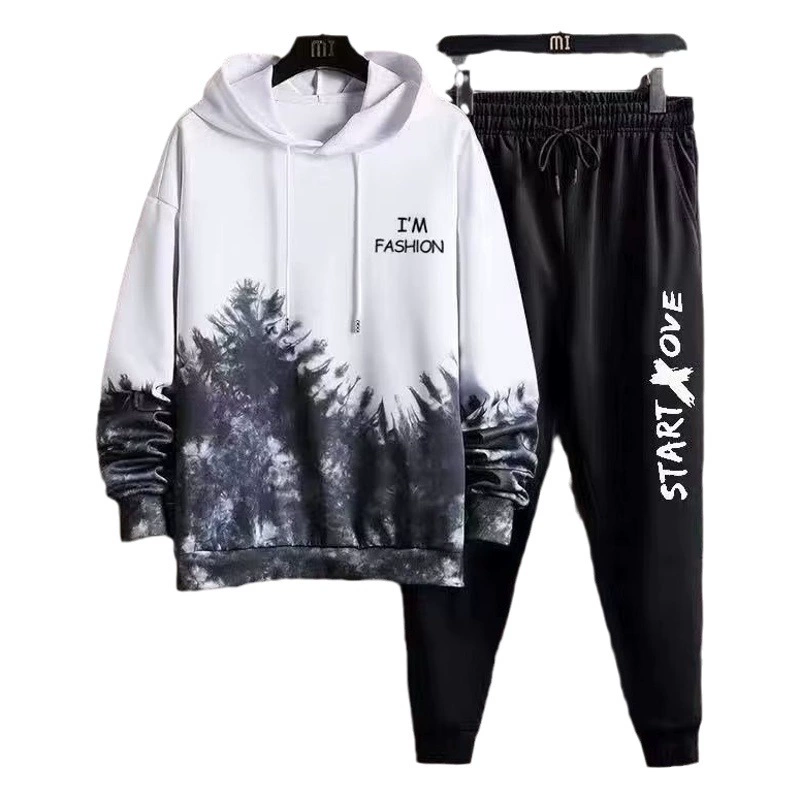 Спортивный и повседневный набор мужской осенний новый корейский тренд свободный градиент с капюшоном свитера с повседневными брюками