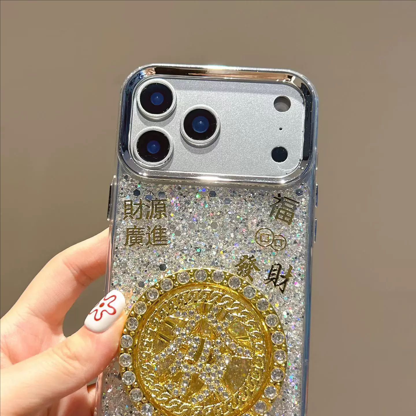 适用苹果18promax手机壳iphone17滴胶闪粉转盘美元发财16pro新款X