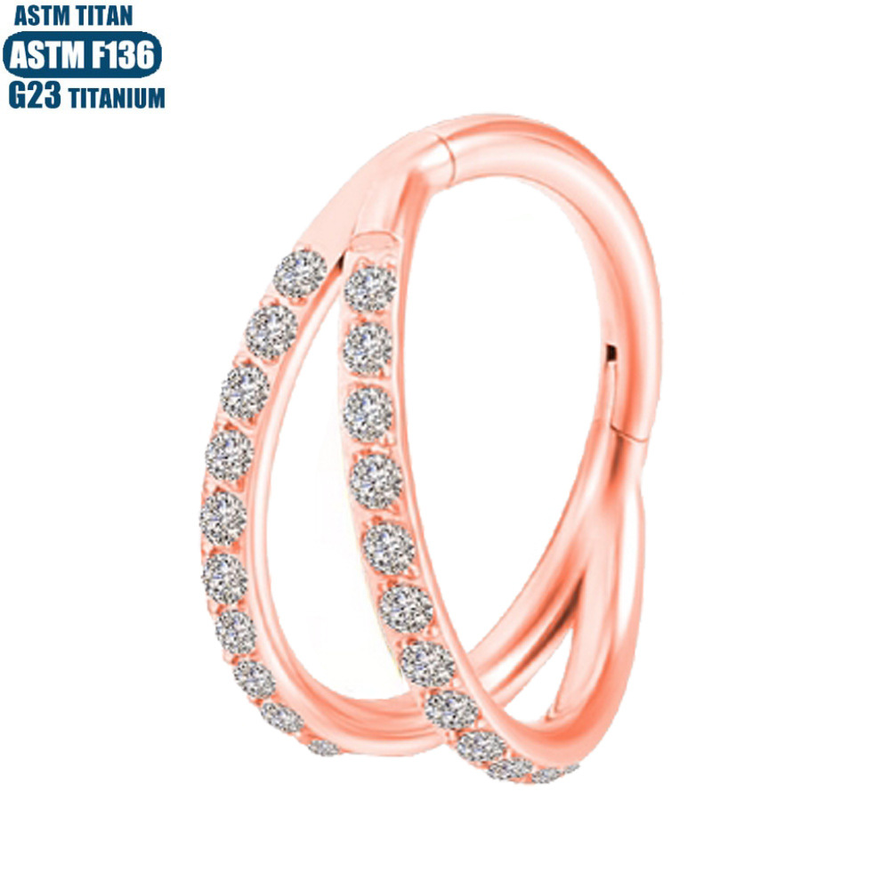 F136 Implant Grade Titanium Nose Ring Bifurcation Inlaid Zircon Seamless Ring Earrings Nose Piercing Jewelry detail image 12
