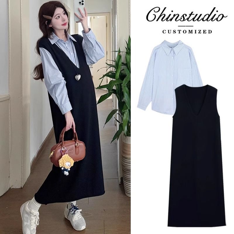 Maternity Spring Dress 2026 New Set Dress Spring and Autumn Fashionable Stylish Shirt Top Clothing