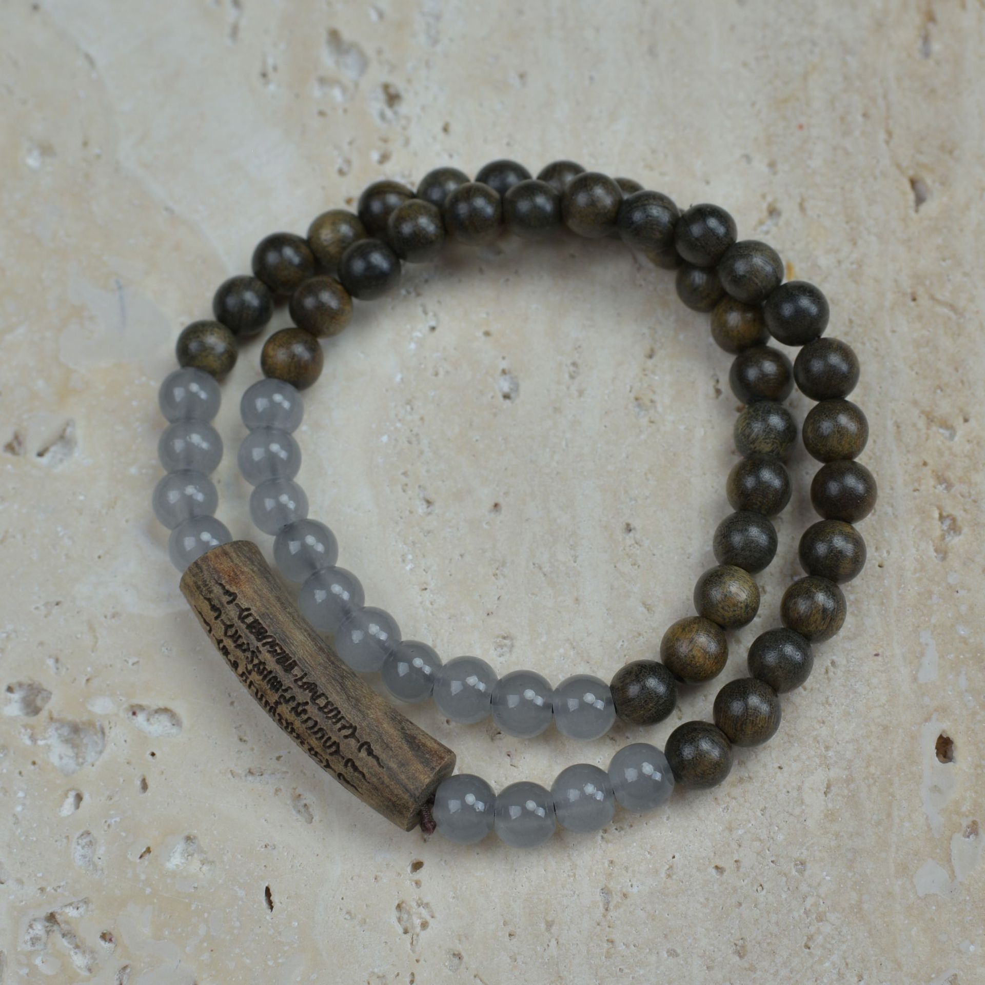 Shen Guibao 이중 원형 회색 마노 하프 팔찌