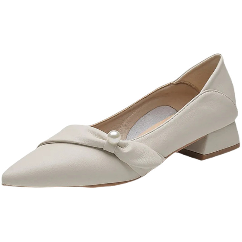 2026 primavera nueva punta plana zapatos de una sola mujer temperamento de tacones bajos gruesos diseño francés zapatos de nicho