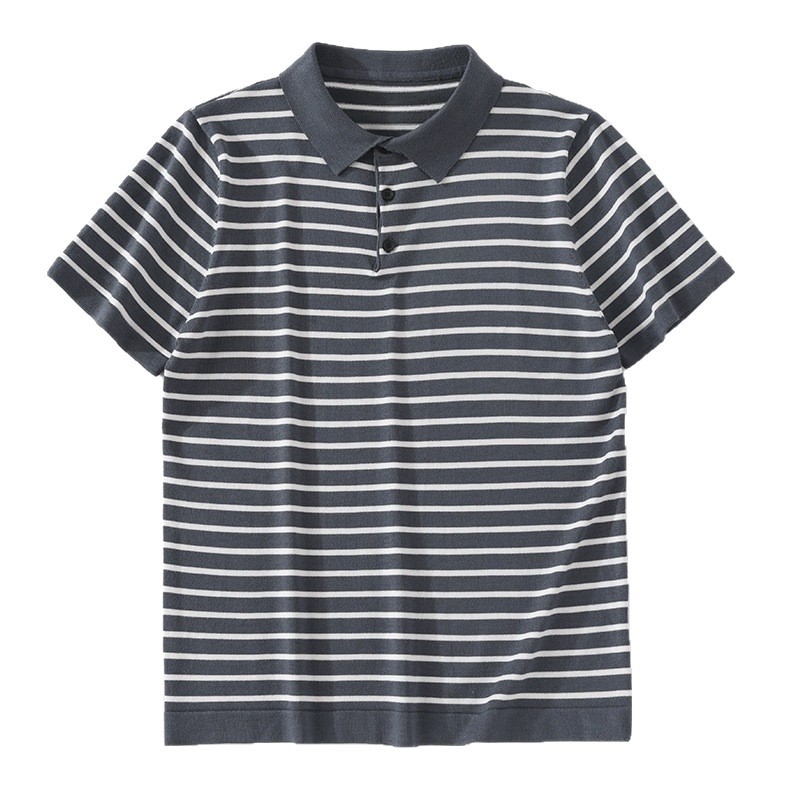 Men's Slim Fit Polo Shirt Striped Short Sleeve Ice Silk T-Shirt Business Casual Lapel Summer Top POLO Clothing_viptrois.com