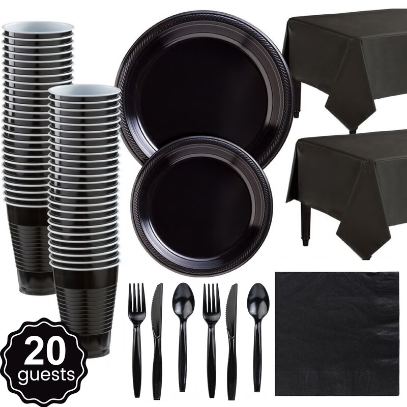 NICE PARTY black plastic plate PARTY set disposable plastic plate Cup birthday PARTY decoration